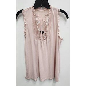 Express Pink Lace Detail Ruffle Trim Sleeveless Romantic Top Size Medium